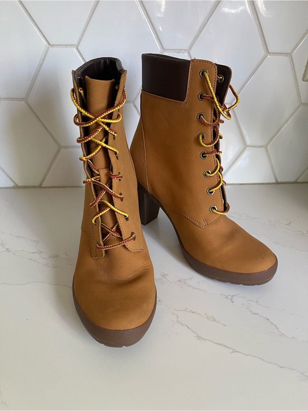 Timberland Women's Wheat and Brown Lace-Up Block Heel Boot - Picture 2 of 13